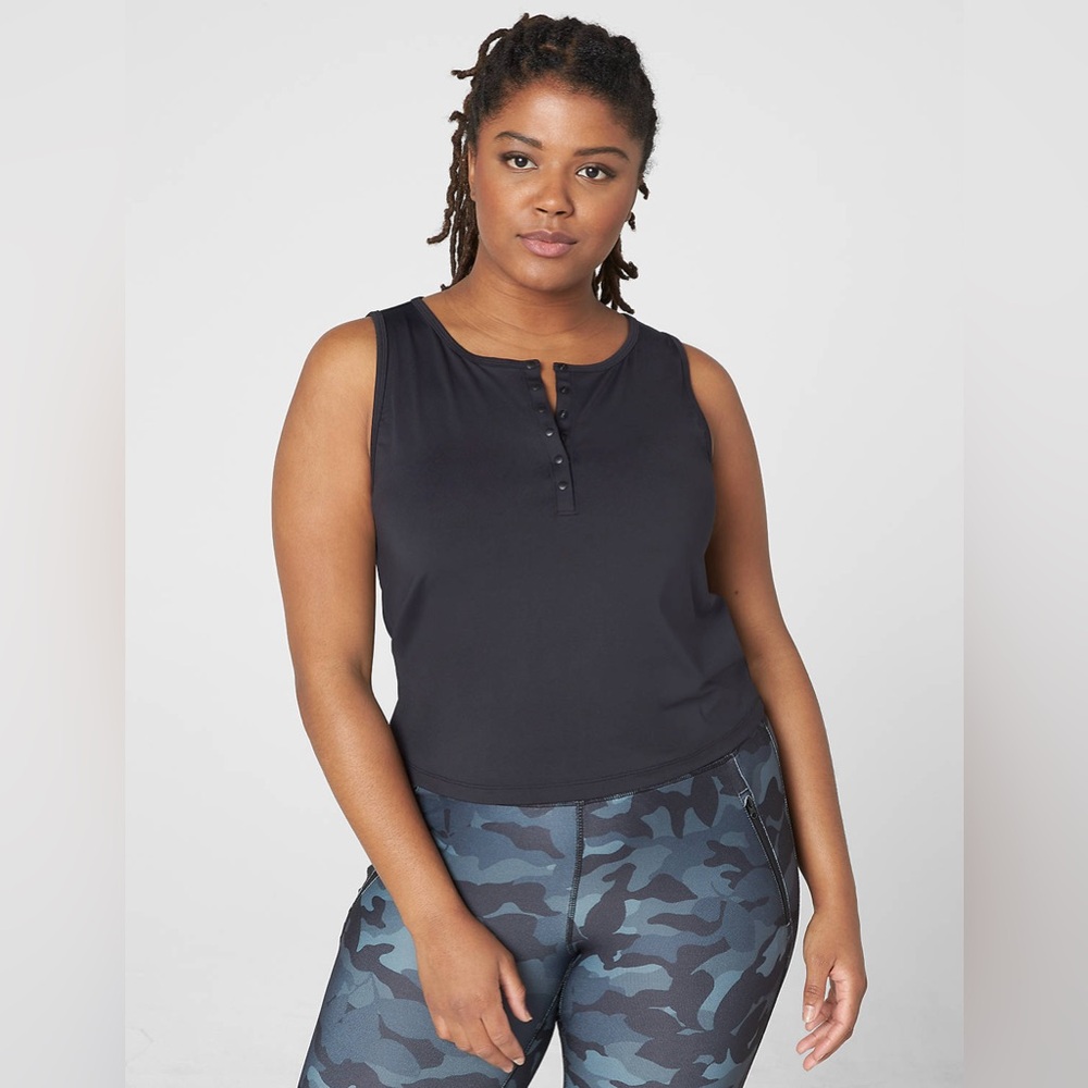 Lane Bryant LIVI Crop Snap-Up Wicking Tank - Black NWT